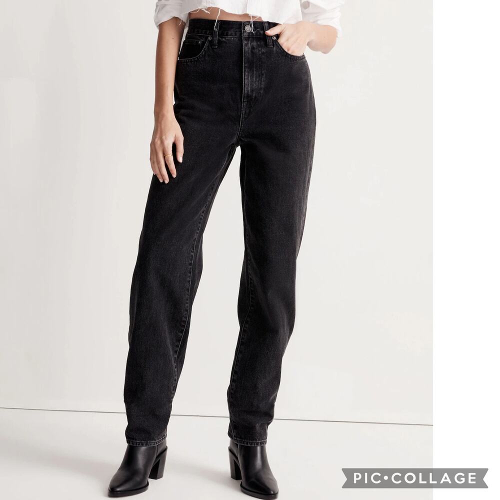 Madewell Baggy Straight Jeans Women 31 Washed Black High Rise 100% Cotton